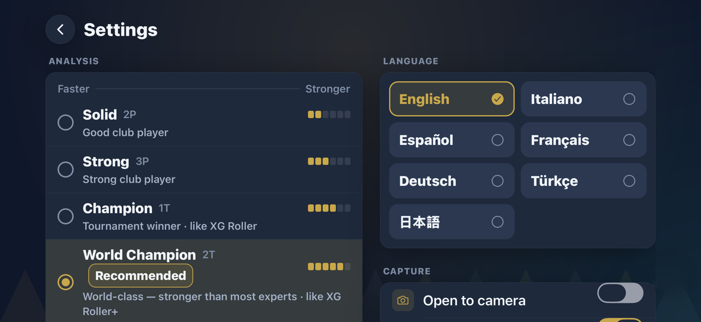 Choosing the analysis strength and the language